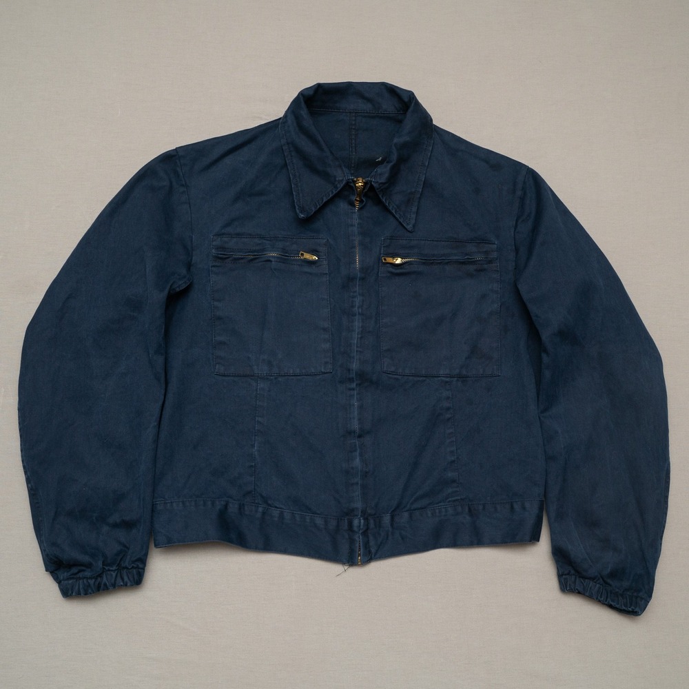 Vintage 70s Italian Military Jacket Blue Boxy Made Italy Two Pocket Work Jacket